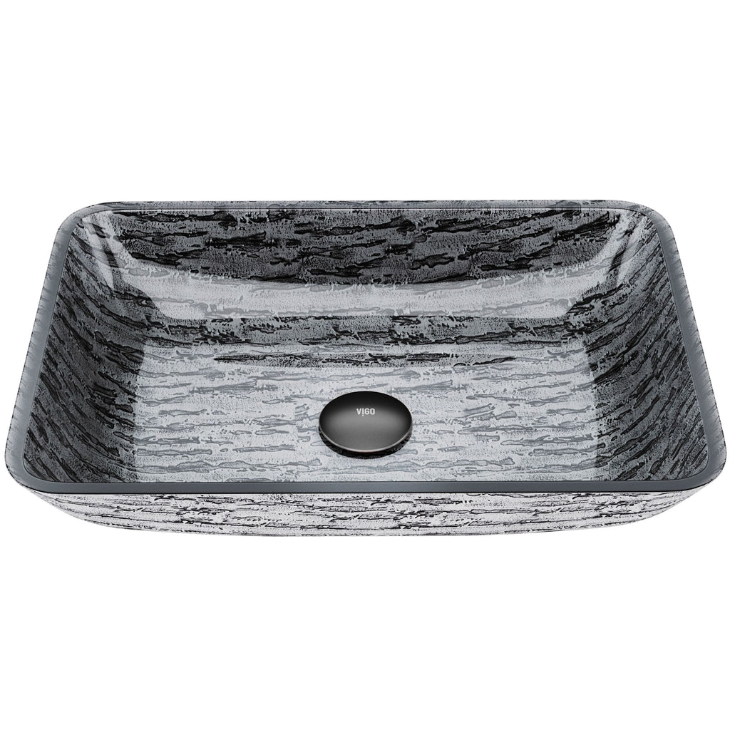 VIGO Glass Rectangular Vessel Bathroom Sink/Basin with Rounded Edges & Deep Bowl, Titanium