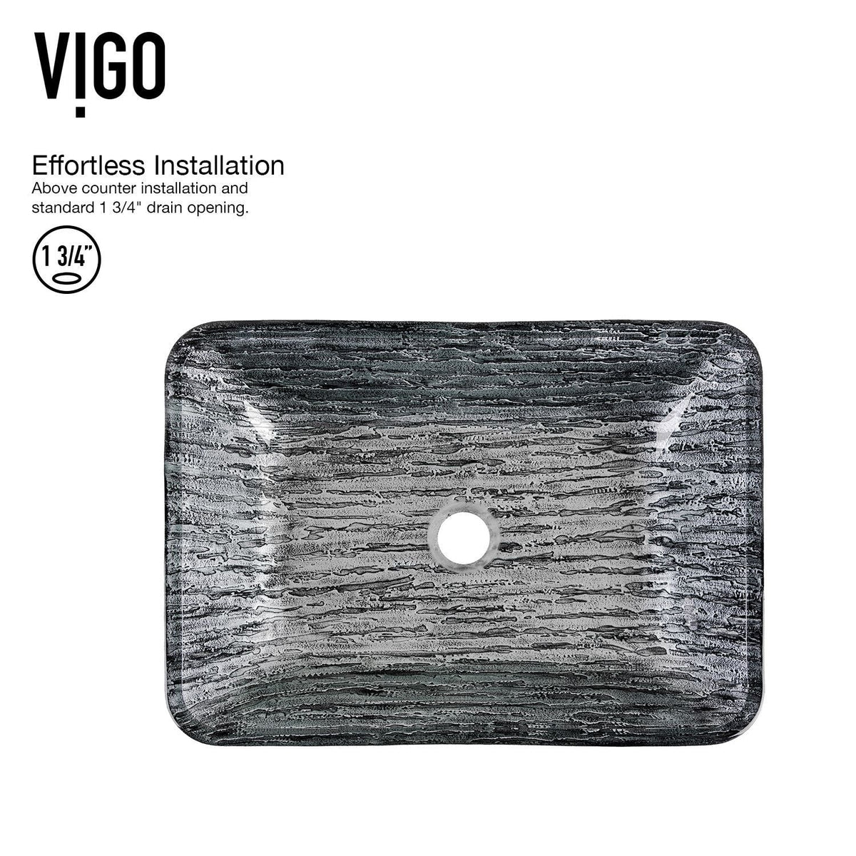 VIGO Glass Rectangular Vessel Bathroom Sink/Basin with Rounded Edges & Deep Bowl, Titanium