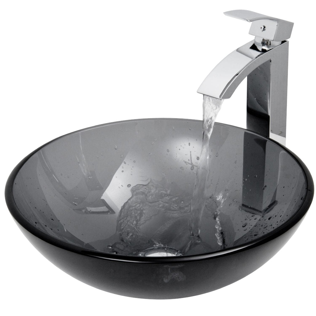 VIGO Glass Sheer Black Bathroom Sink/Basin Set with Duris Faucet and Round Vessel