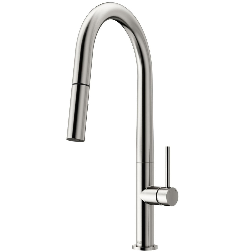 VIGO Greenwich Single Handle Pull Down Sprayer Kitchen Faucet with Deck Plate, Stainless Steel