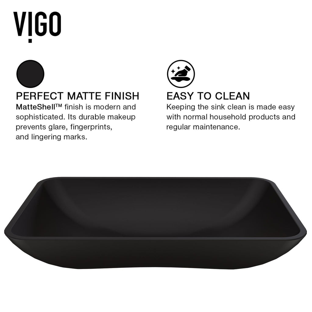 VIGO Hadyn Glass Rectangular Vessel Bathroom Sink/Basin with Rounded Edges & Deep Bowl, Black