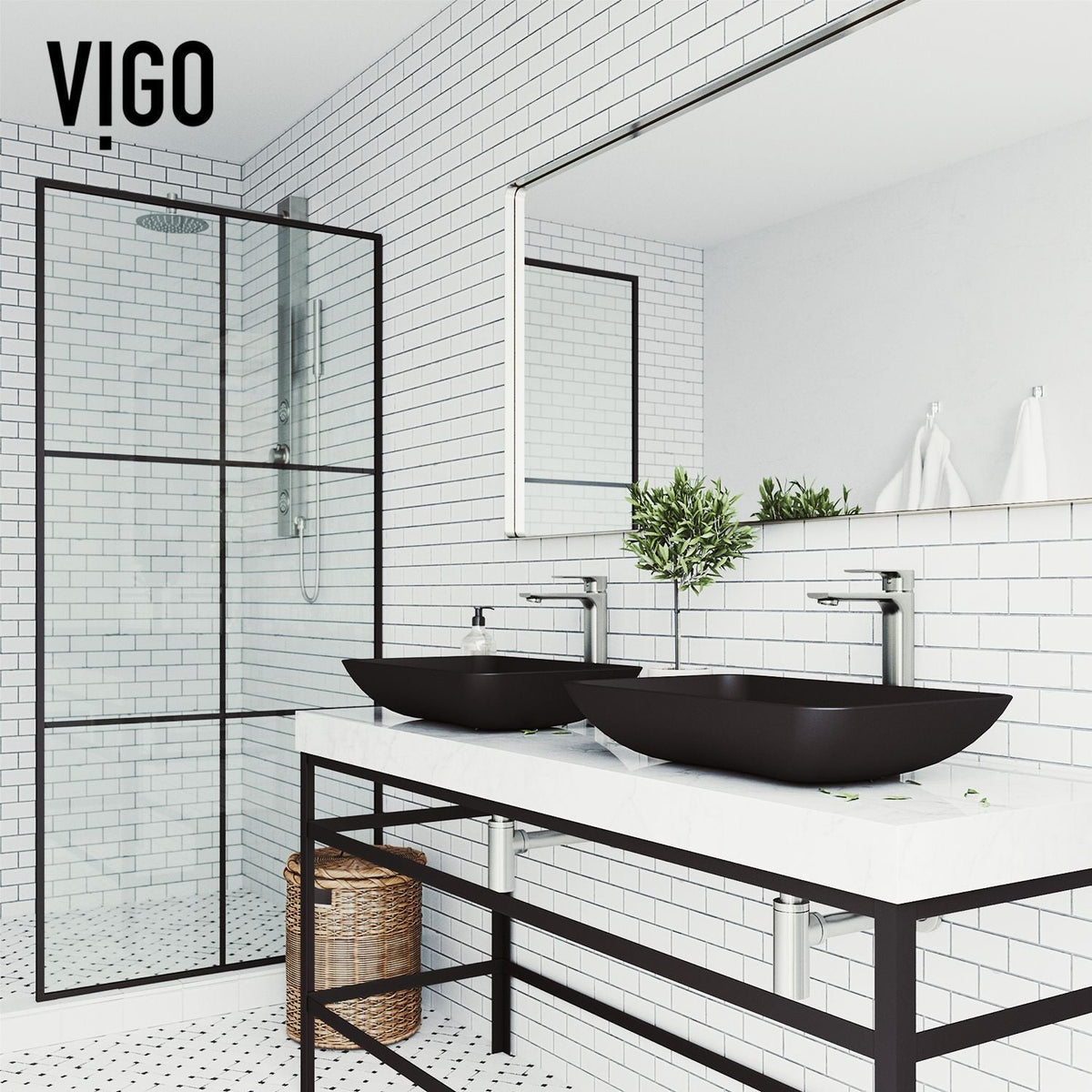 VIGO Hadyn Glass Rectangular Vessel Bathroom Sink/Basin with Rounded Edges & Deep Bowl, Black