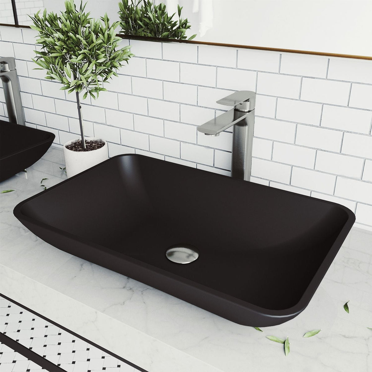 VIGO Hadyn Glass Rectangular Vessel Bathroom Sink/Basin with Rounded Edges & Deep Bowl, Black