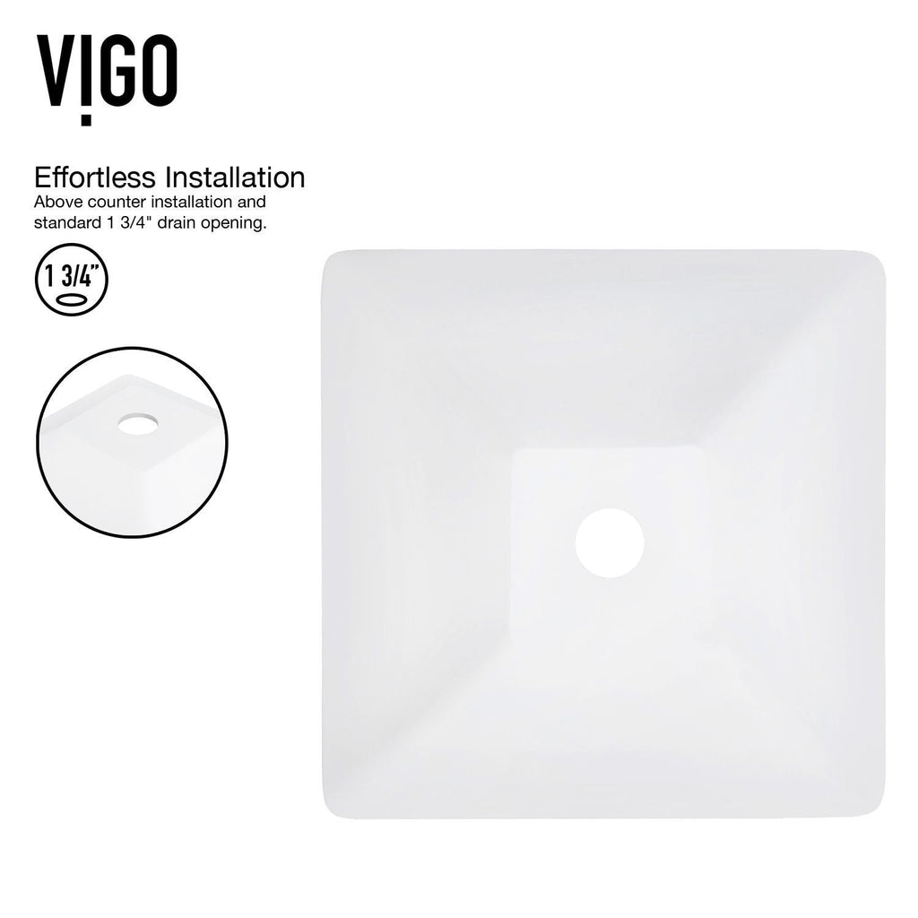 VIGO Hibiscus MatteStone White Bathroom Sink/Basin Set with Linus Faucet and Square Composite Vessel