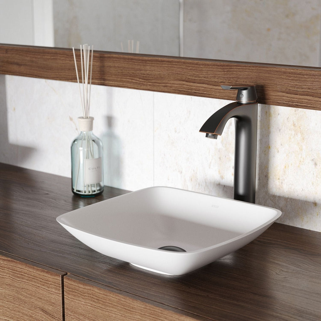 VIGO Hyacinth Matte Stone Round Vessel Bathroom Sink/Basin, Handpolished Construction, White