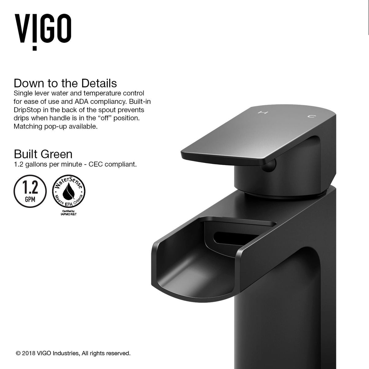 VIGO Ileana Single Handle Single Hole Bathroom Sink Faucet, WaterSense Certified, Matte Black
