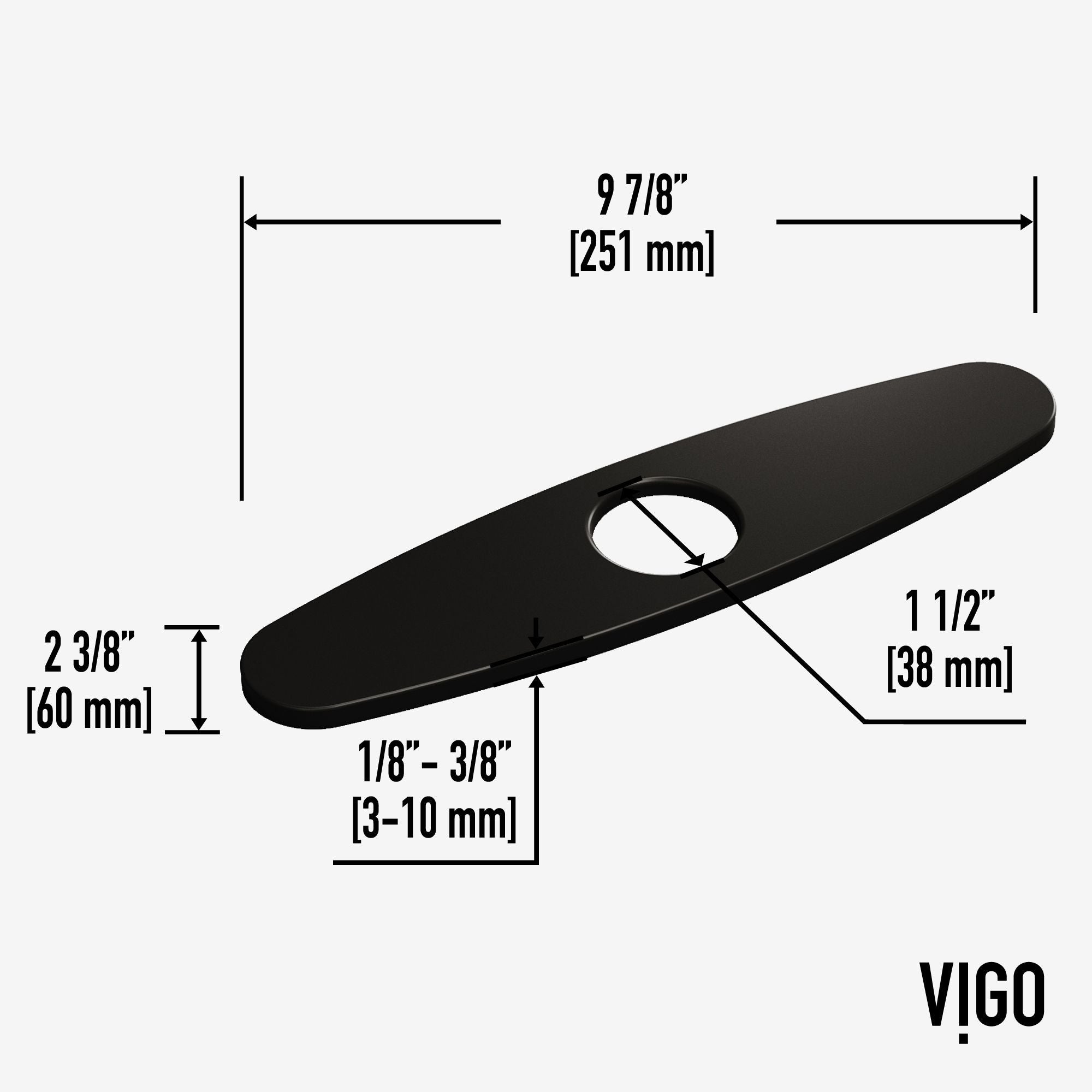 VIGO Kitchen Sink Faucet Hole Cover Deck Plate For 1 or 3 Hole, Matte Black, 10-in