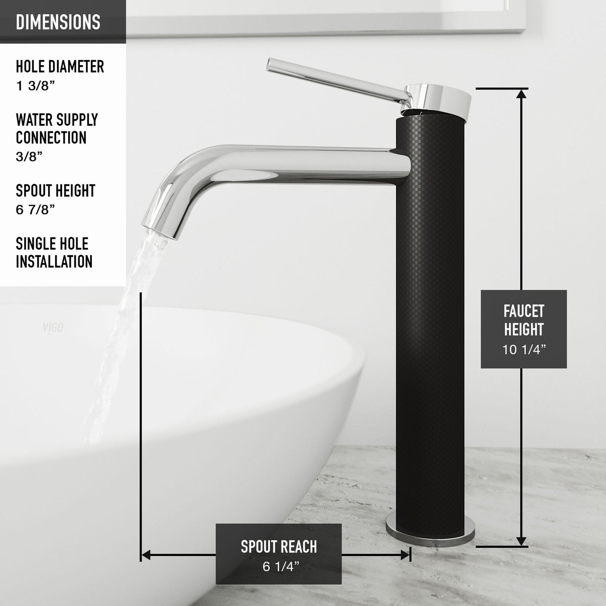 VIGO Lexington Single Handle Vessel Sink Bathroom Faucet with cFiber© Body, Chrome