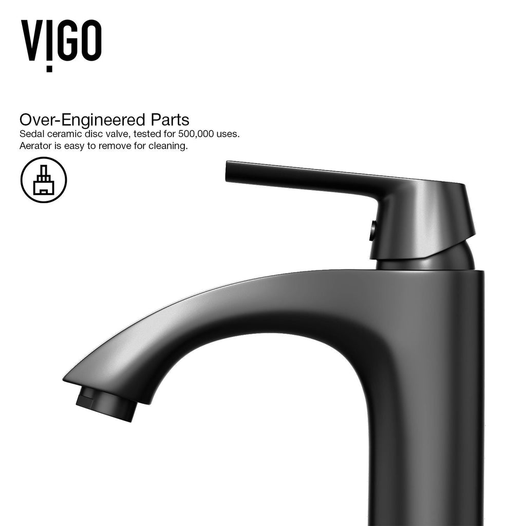 VIGO Linus Single Handle Vessel Single Hole Bathroom Sink Faucet, Matte Black,