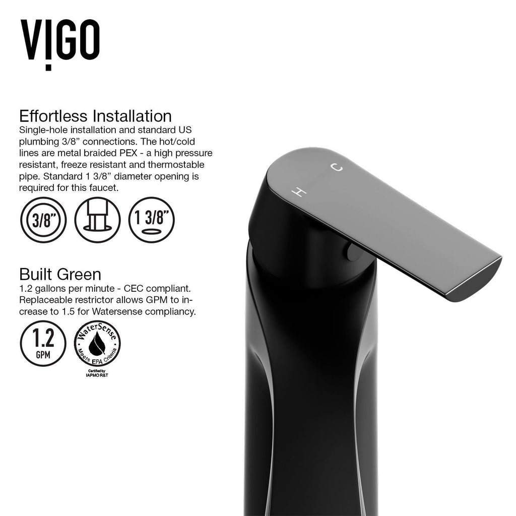 VIGO Linus Single Handle Vessel Single Hole Bathroom Sink Faucet, Matte Black,