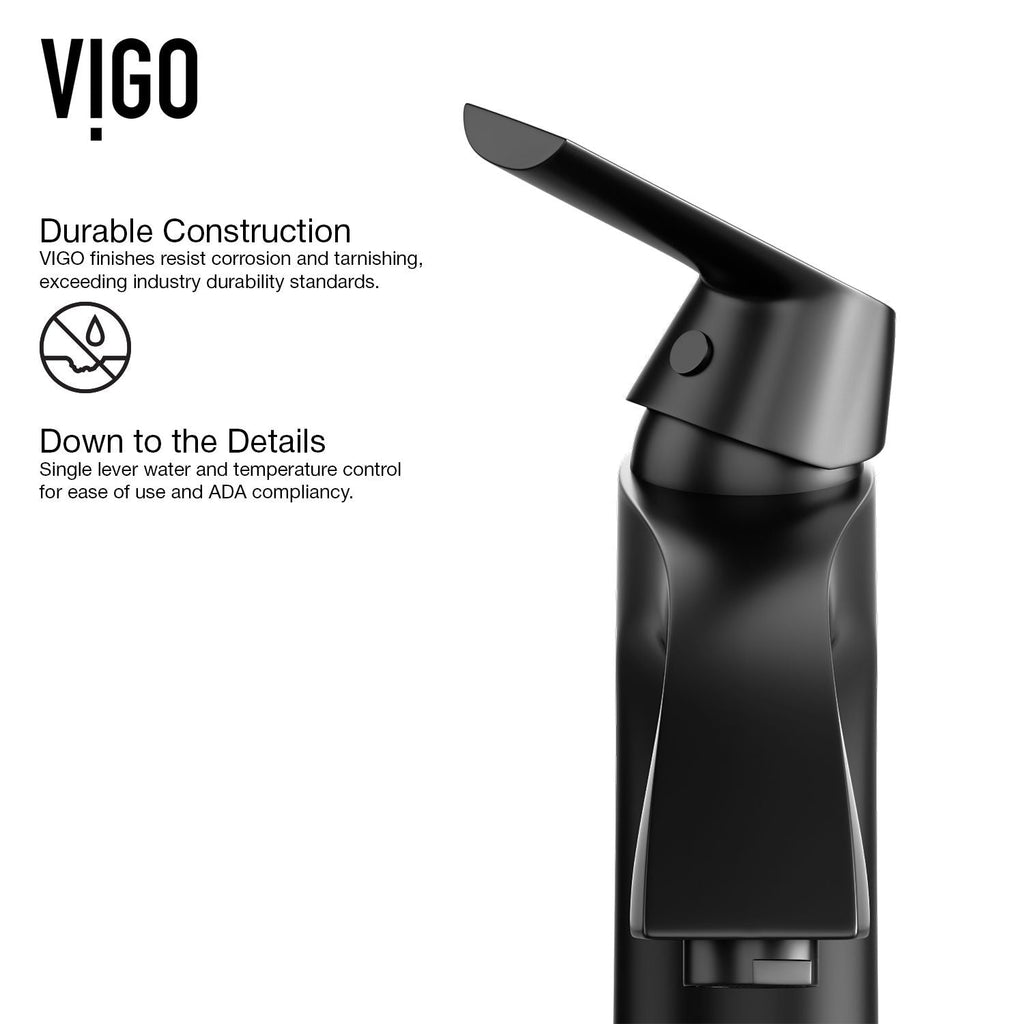 VIGO Linus Single Handle Vessel Single Hole Bathroom Sink Faucet, Matte Black,