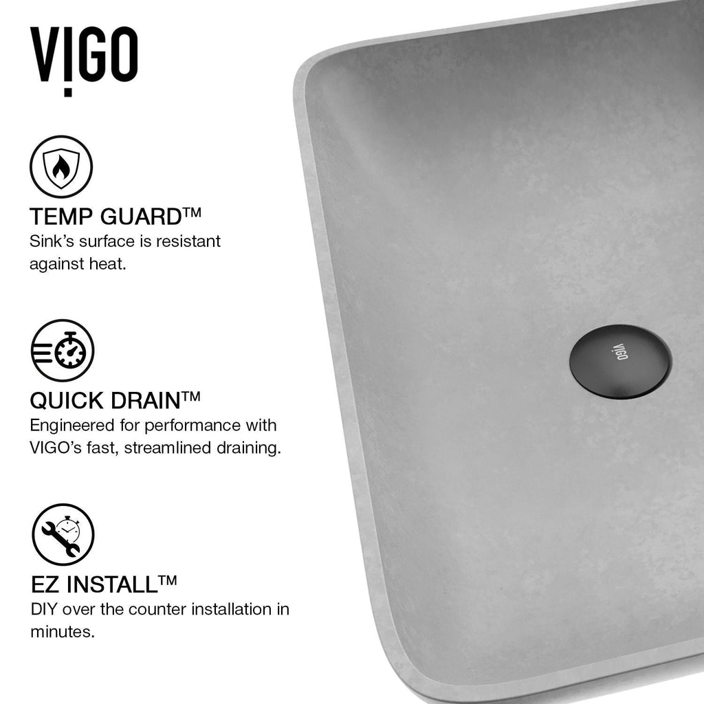 VIGO Lorca Gothic ConcretoStone 22x15-in Deep Grey Bathroom Sink/Basin with Rectangular Vessel