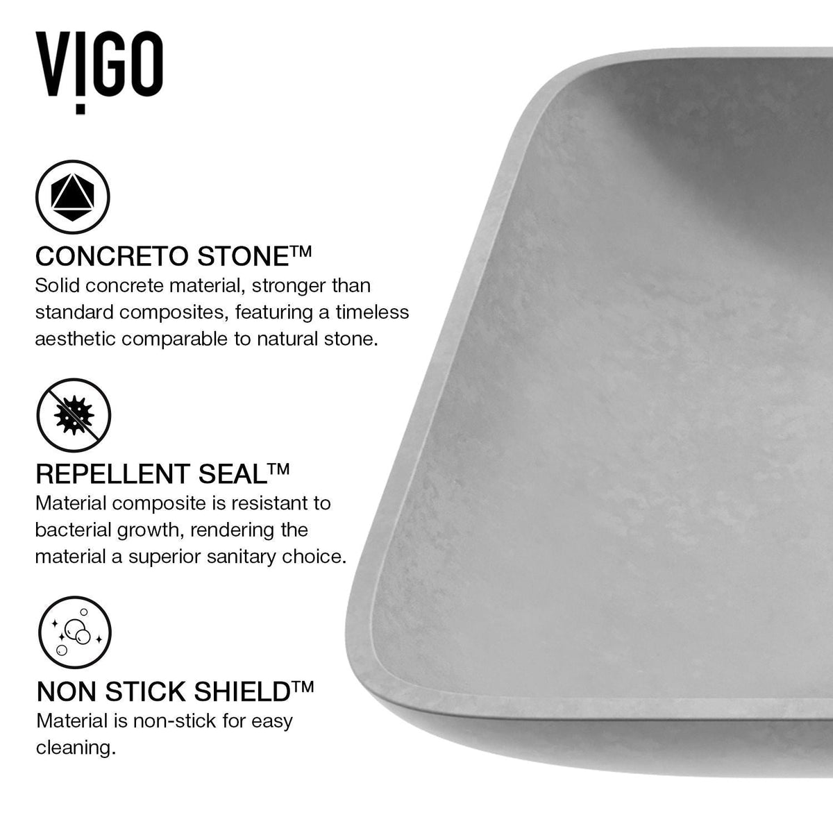 VIGO Lorca Gothic ConcretoStone 22x15-in Deep Grey Bathroom Sink/Basin with Rectangular Vessel