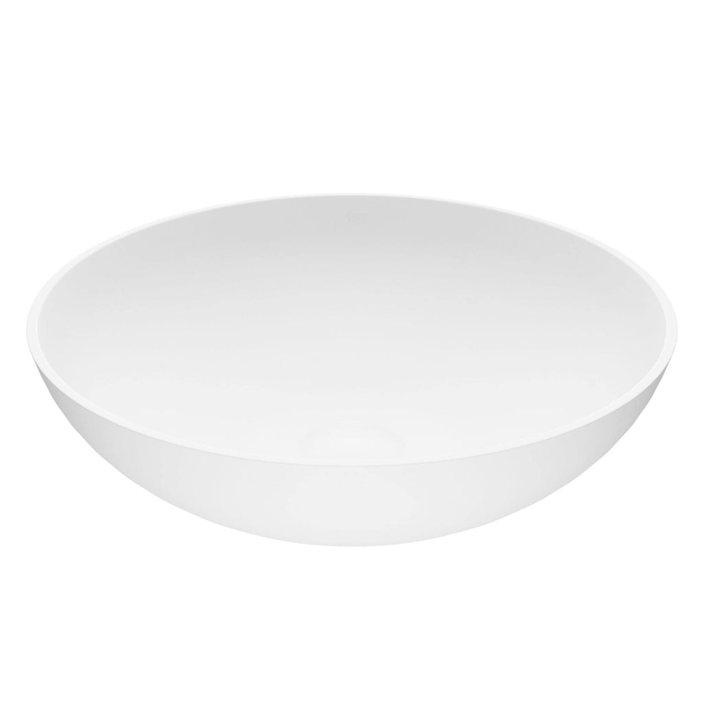 VIGO Lotus Matte Stone Round Composite Vessel Bathroom Sink/Basin with Deep Bowl, White