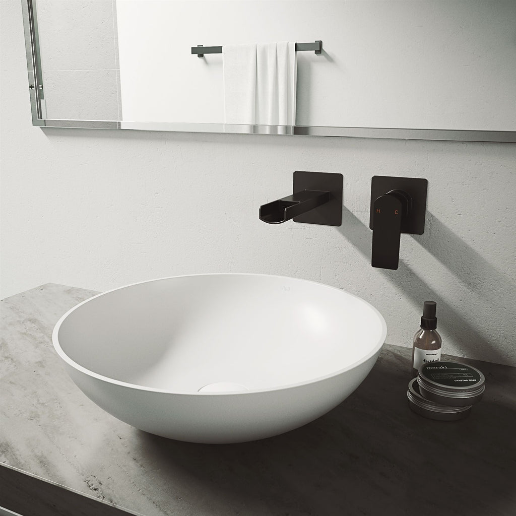 VIGO Lotus Matte Stone Round Composite Vessel Bathroom Sink/Basin with Deep Bowl, White