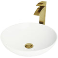 VIGO Lotus MatteStone Round White Composite Bathroom Sink/Basin Set with Duris Faucet and Pop-Up Drain