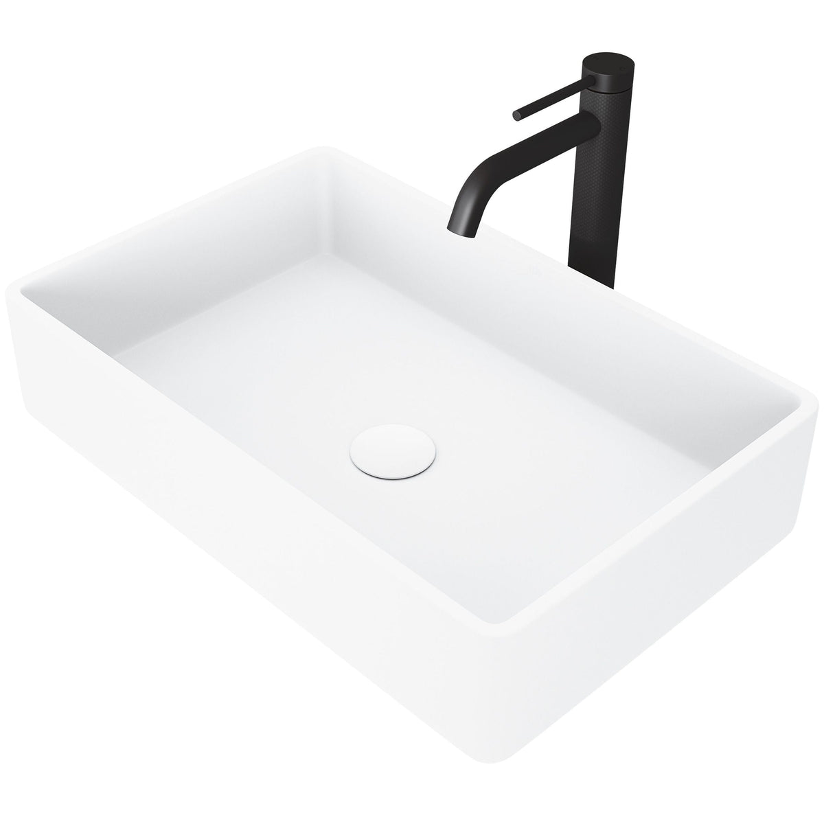 VIGO Magnolia MatteStone White Bathroom Sink/Basin Set with Lexington Faucet and Rectangular Composite Vessel