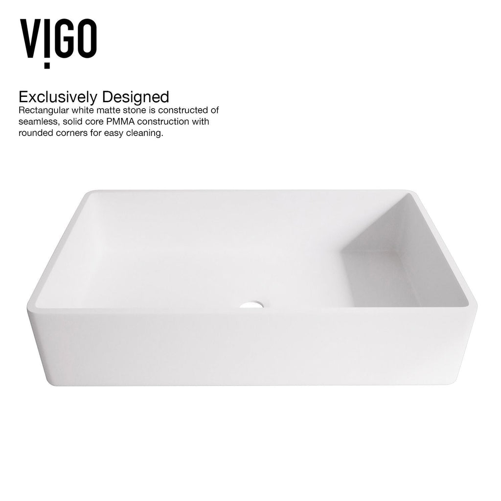 VIGO Magnolia MatteStone White Bathroom Sink/Basin Set with Lexington Faucet and Rectangular Composite Vessel