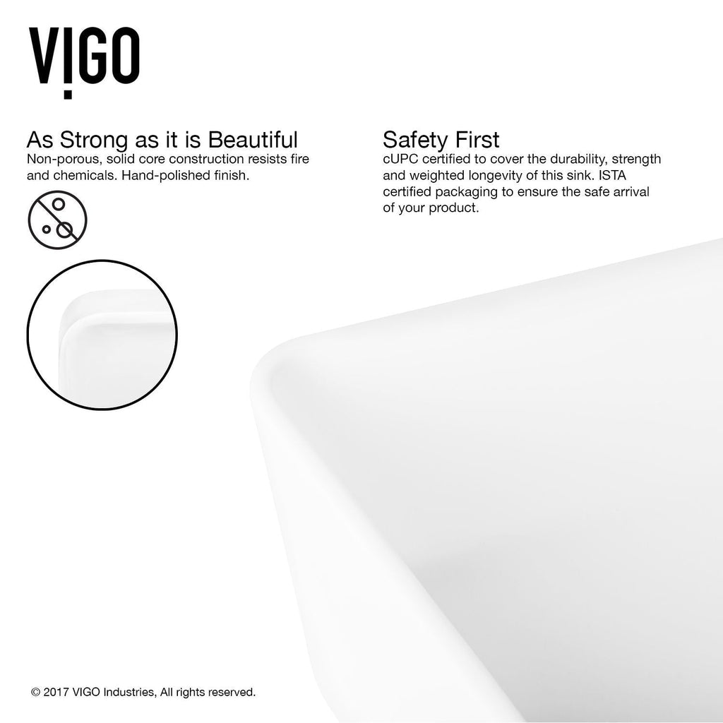 VIGO Marigold Matte Stone Rectangular Composite Vessel Bathroom Sink/Basin with Rounded Edges & Deep Bowl, White