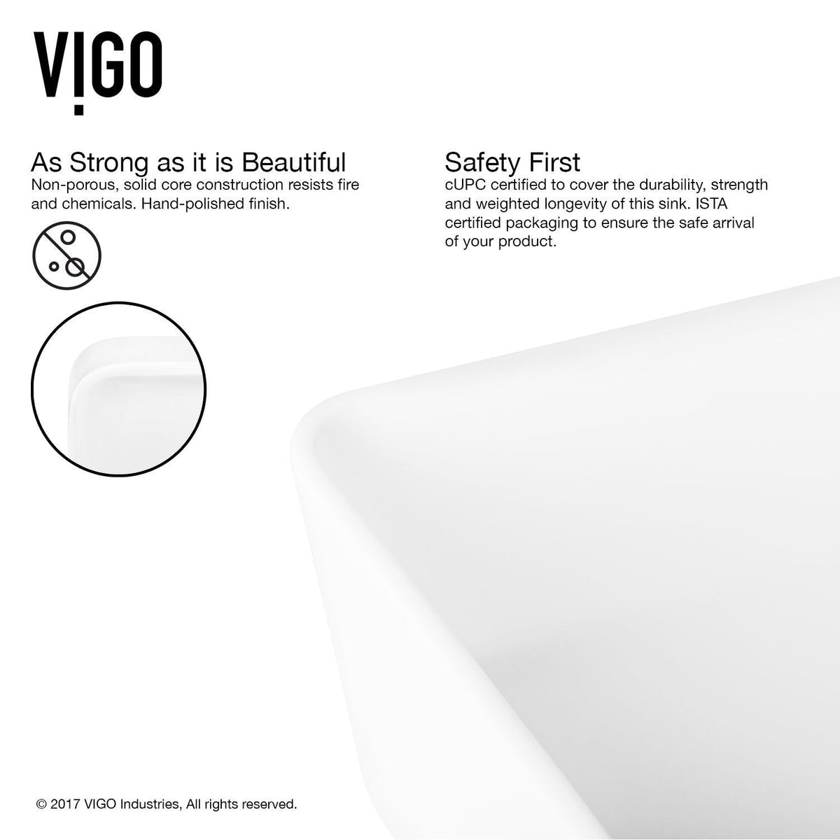 VIGO Marigold Matte Stone Rectangular Composite Vessel Bathroom Sink/Basin with Rounded Edges & Deep Bowl, White