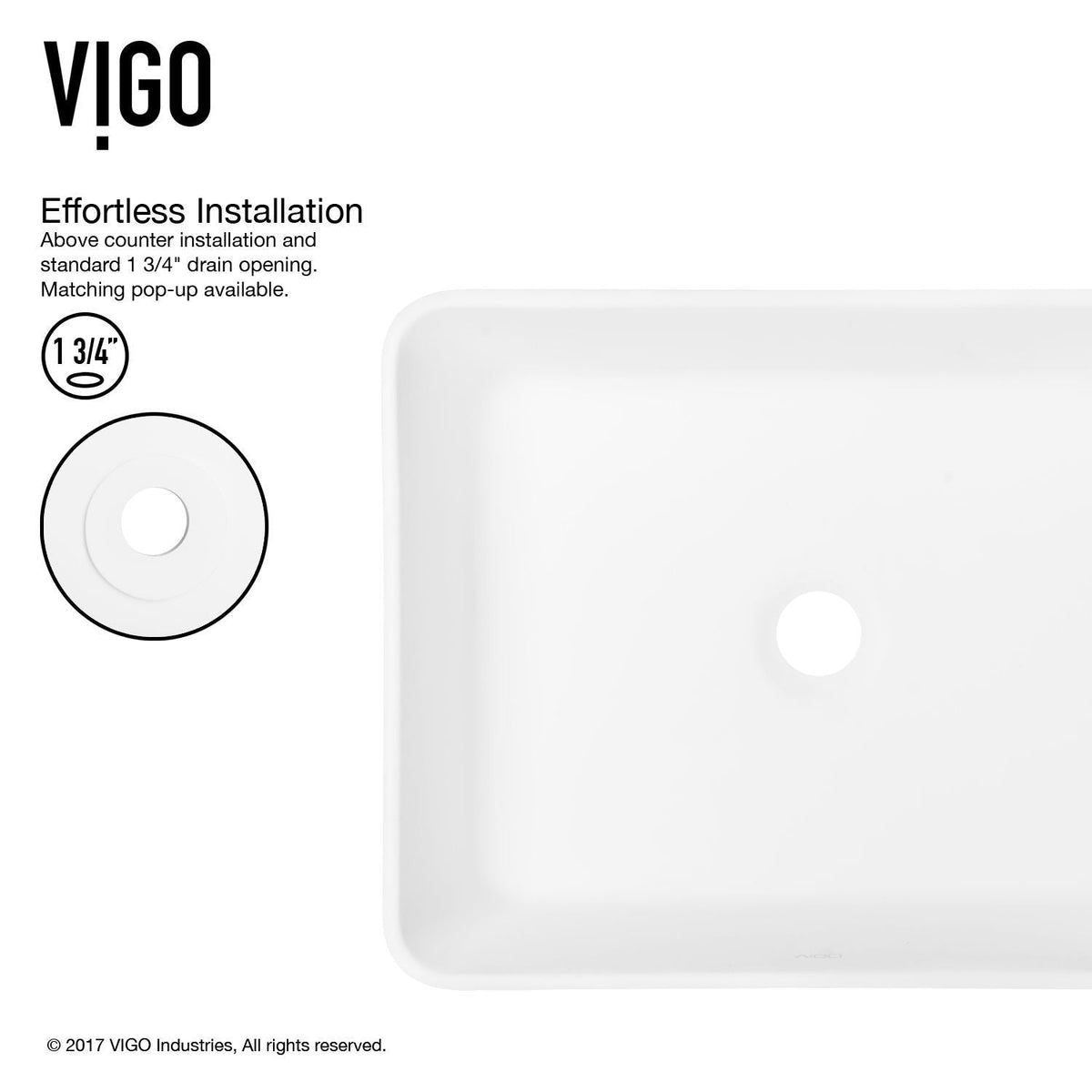 VIGO Marigold Matte Stone Rectangular Composite Vessel Bathroom Sink/Basin with Rounded Edges & Deep Bowl, White