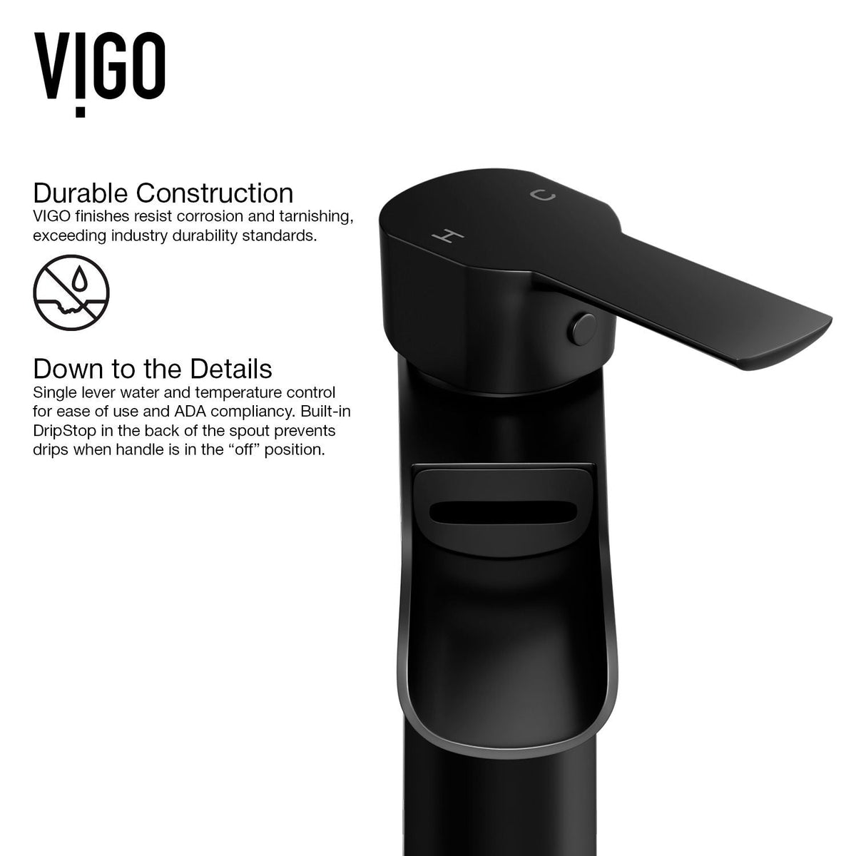VIGO Niko Single Handle Single Hole Bathroom Sink Faucet, Matte Black