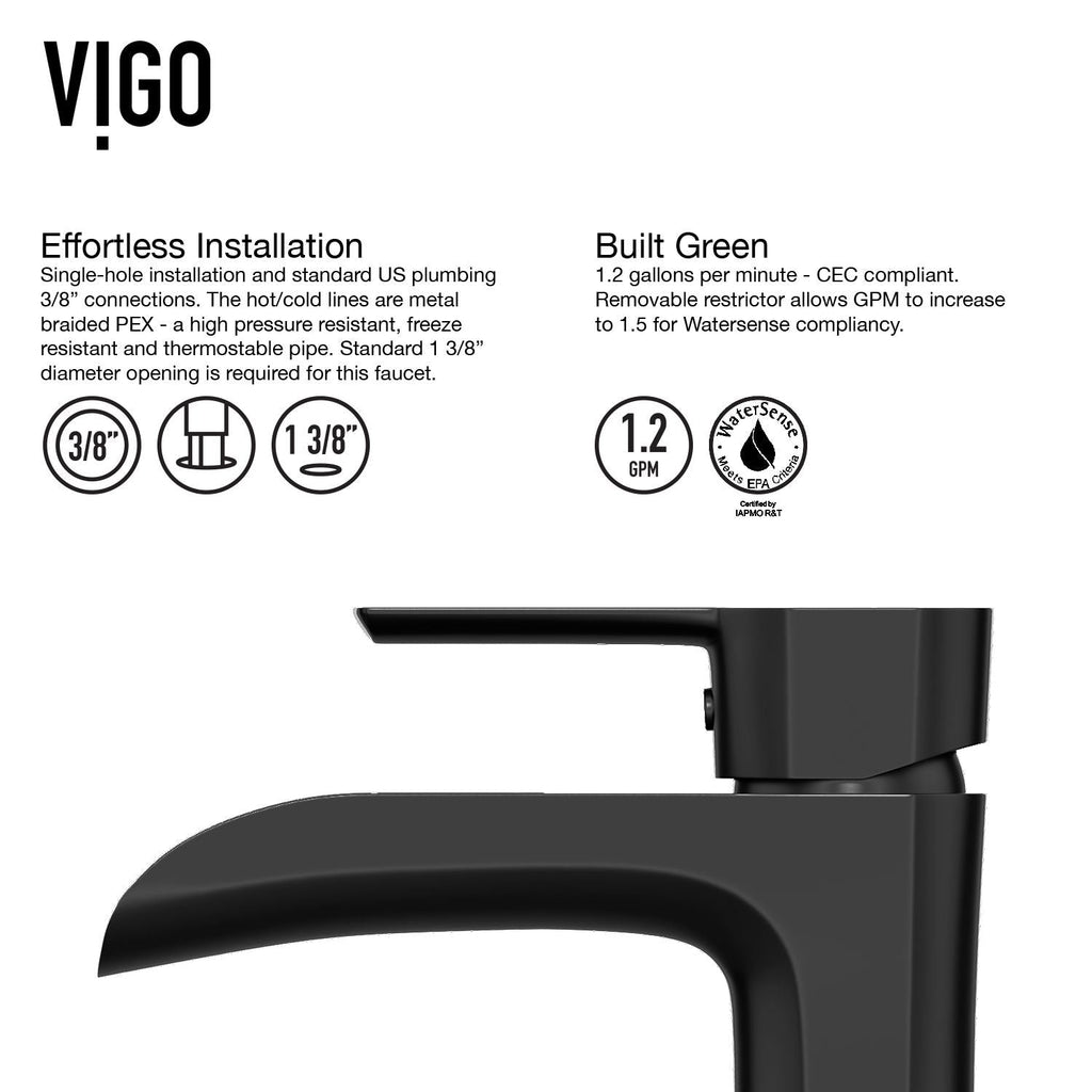 VIGO Niko Single Handle Single Hole Bathroom Sink Faucet, Matte Black