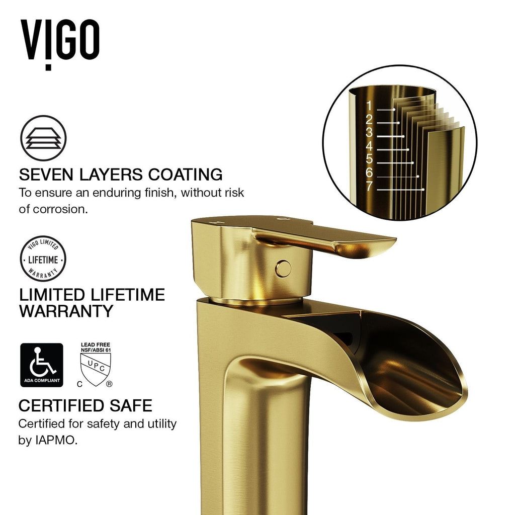 VIGO Niko Single Handle Single-Hole Bathroom Vessel Faucet in Matte Brushed Gold