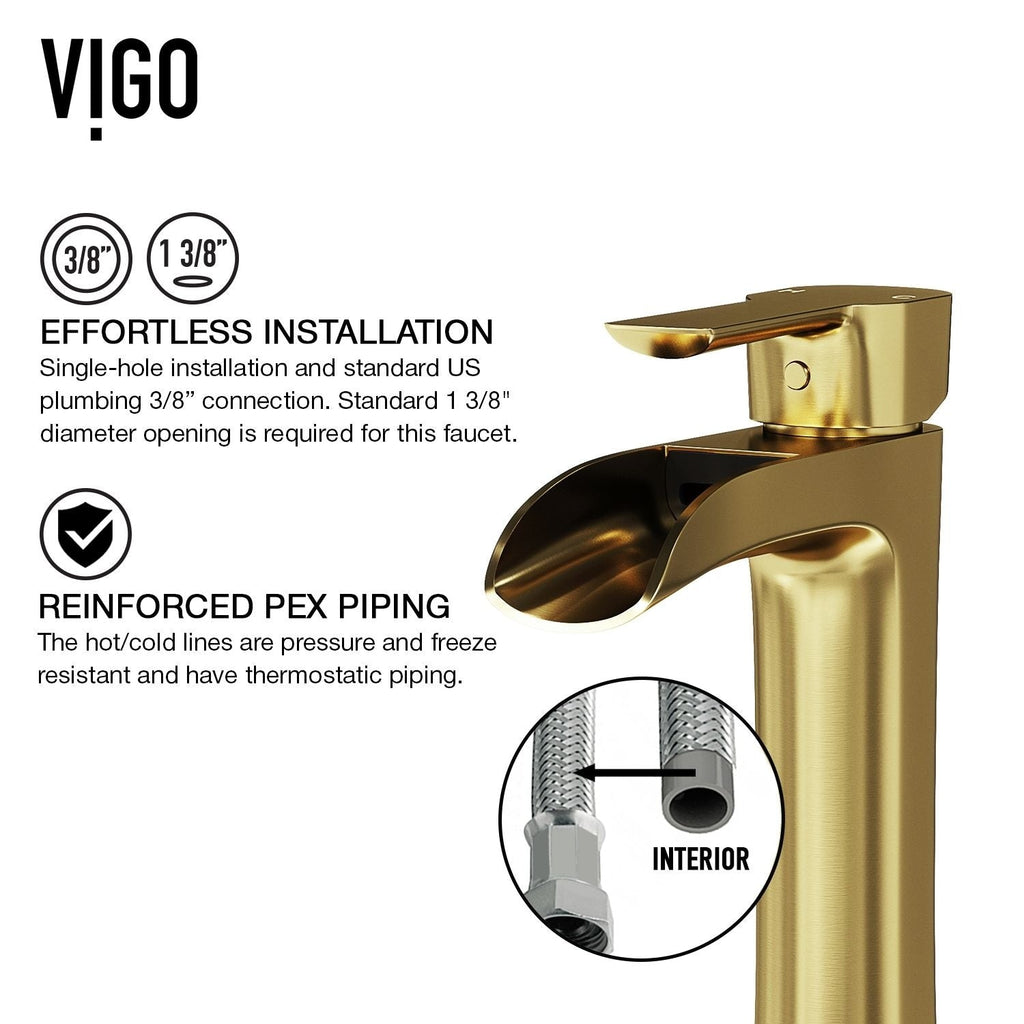 VIGO Niko Single Handle Single-Hole Bathroom Vessel Faucet in Matte Brushed Gold