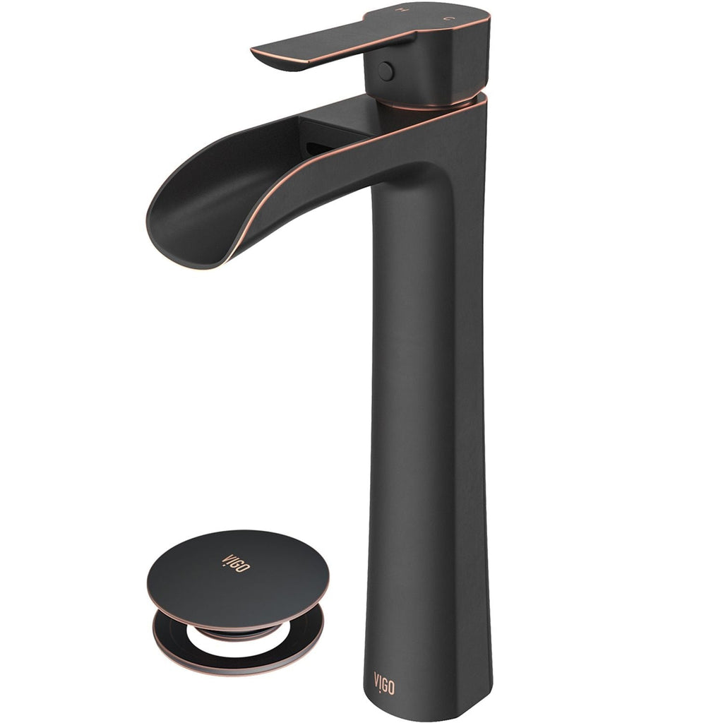 VIGO Niko Single Handle Vessel Single Hole Bathroom Sink Faucet with Pop-up Drain, Antique Rubbed Bronze