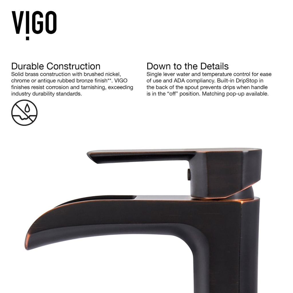 VIGO Niko Single Handle Vessel Single Hole Bathroom Sink Faucet with Pop-up Drain, Antique Rubbed Bronze