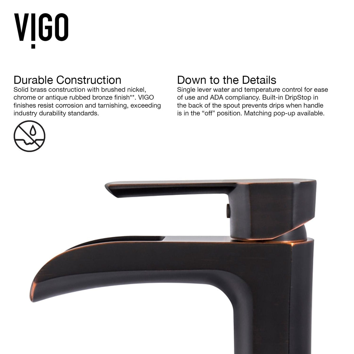 VIGO Niko Single Handle Vessel Single Hole Bathroom Sink Faucet with Pop-up Drain, Antique Rubbed Bronze