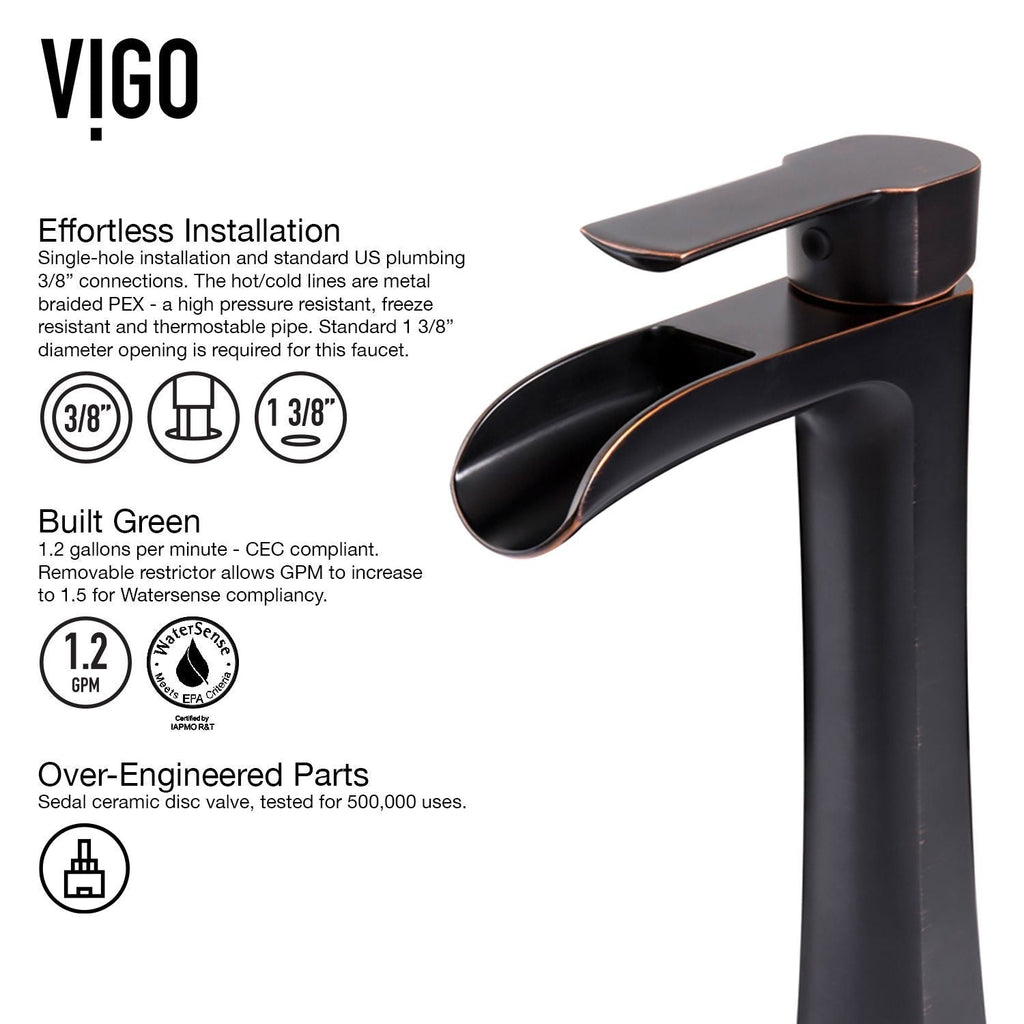 VIGO Niko Single Handle Vessel Single Hole Bathroom Sink Faucet with Pop-up Drain, Antique Rubbed Bronze