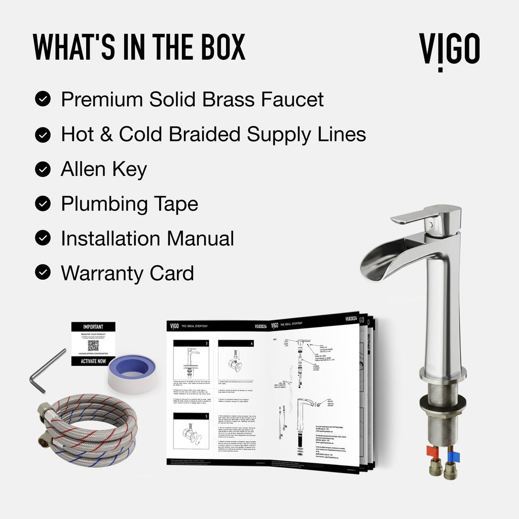 VIGO Niko Single Handle Vessel Sink Bathroom Faucet with Deck Plate, Brushed Nickel