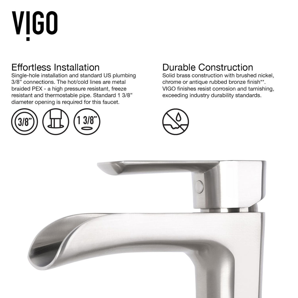 VIGO Niko Single Handle Vessel Sink Bathroom Faucet with Deck Plate, Brushed Nickel