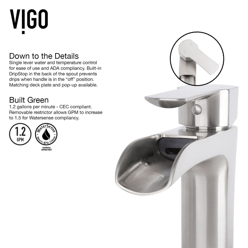 VIGO Niko Single Handle Vessel Sink Bathroom Faucet with Deck Plate, Brushed Nickel
