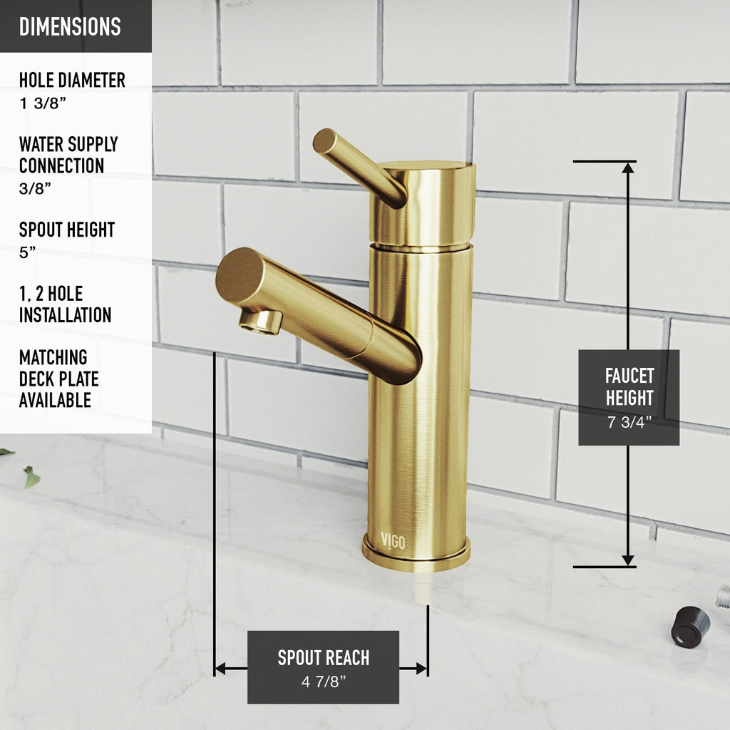 VIGO Noma Single Handle Single Hole Bathroom Sink Faucet, WaterSense Certified, Matte Gold