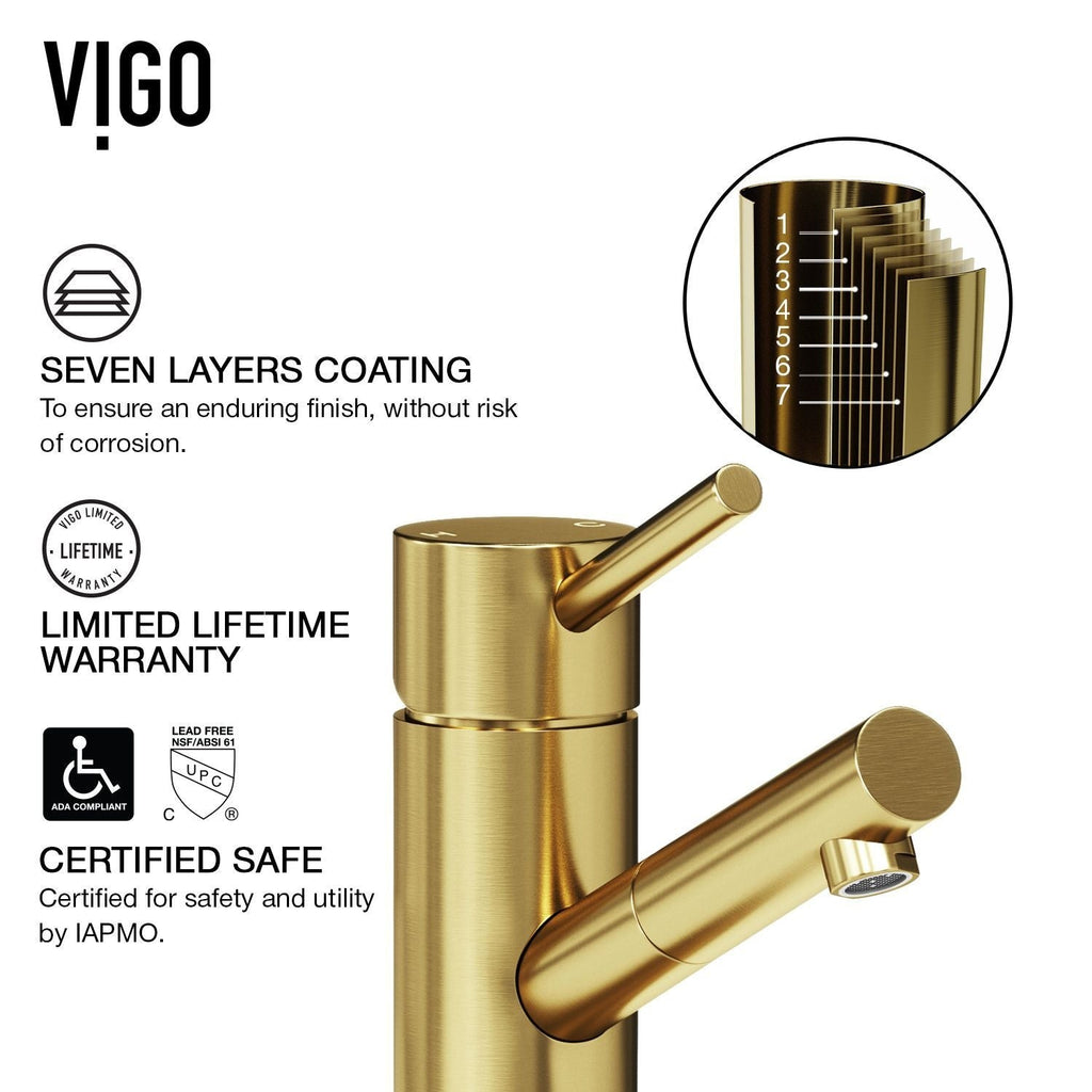 VIGO Noma Single Handle Single Hole Bathroom Sink Faucet, WaterSense Certified, Matte Gold