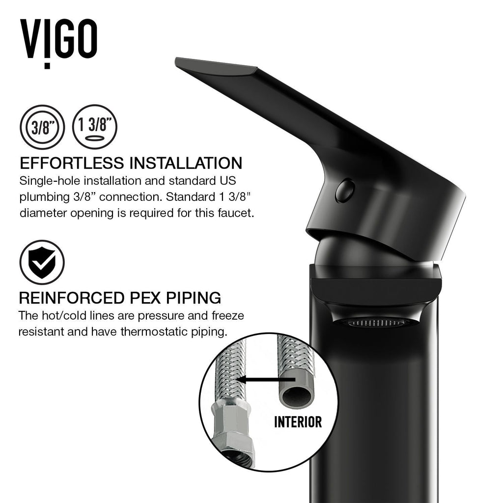 VIGO Norfolk Single Handle Vessel Bathroom Sink Faucet, WaterSense Certified, Matte Black