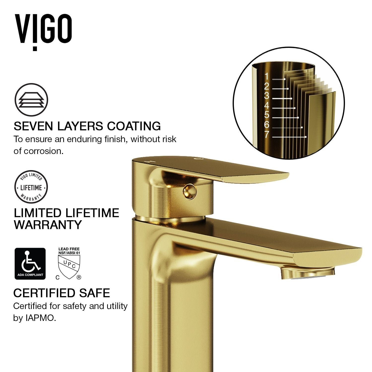 VIGO Norfolk Single Handle Vessel Single Hole Bathroom Sink Faucet, Matte Gold