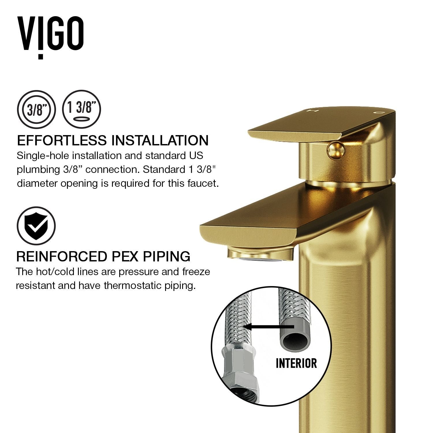 VIGO Norfolk Single Handle Vessel Single Hole Bathroom Sink Faucet, Matte Gold