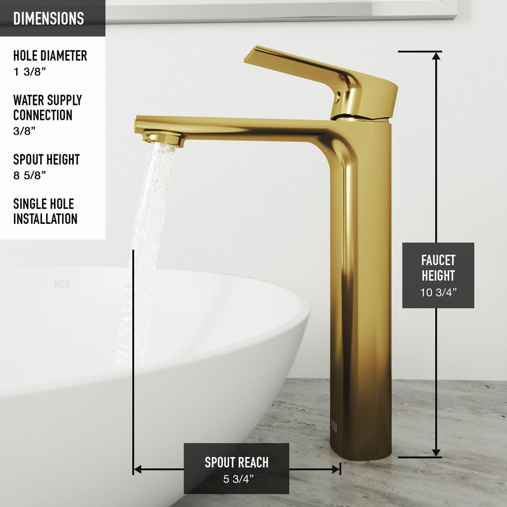 VIGO Norfolk Single Handle Vessel Single Hole Bathroom Sink Faucet, Matte Gold