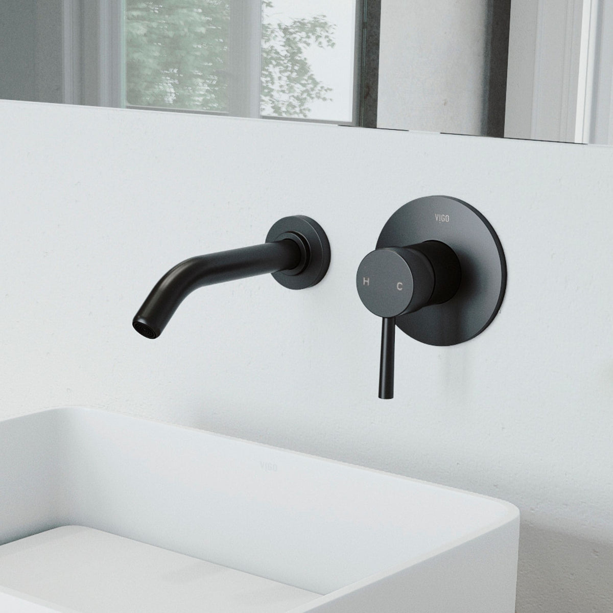 VIGO Olus Single Handle Wall Mount Bathroom Sink Faucet, WaterSense Certified, Matte Black