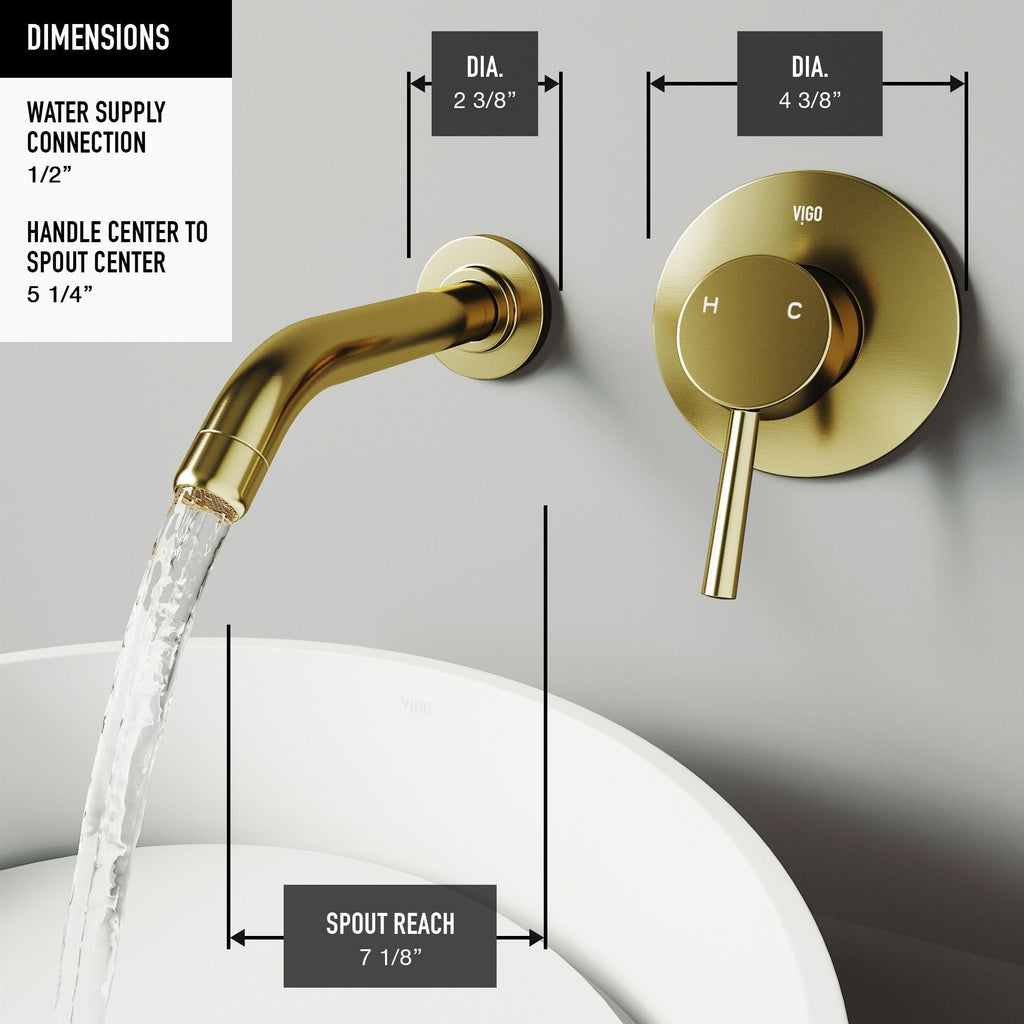 VIGO Olus Wall Mount Single Lever Bathroom Sink Faucet, WaterSense Certified, Matte BGold