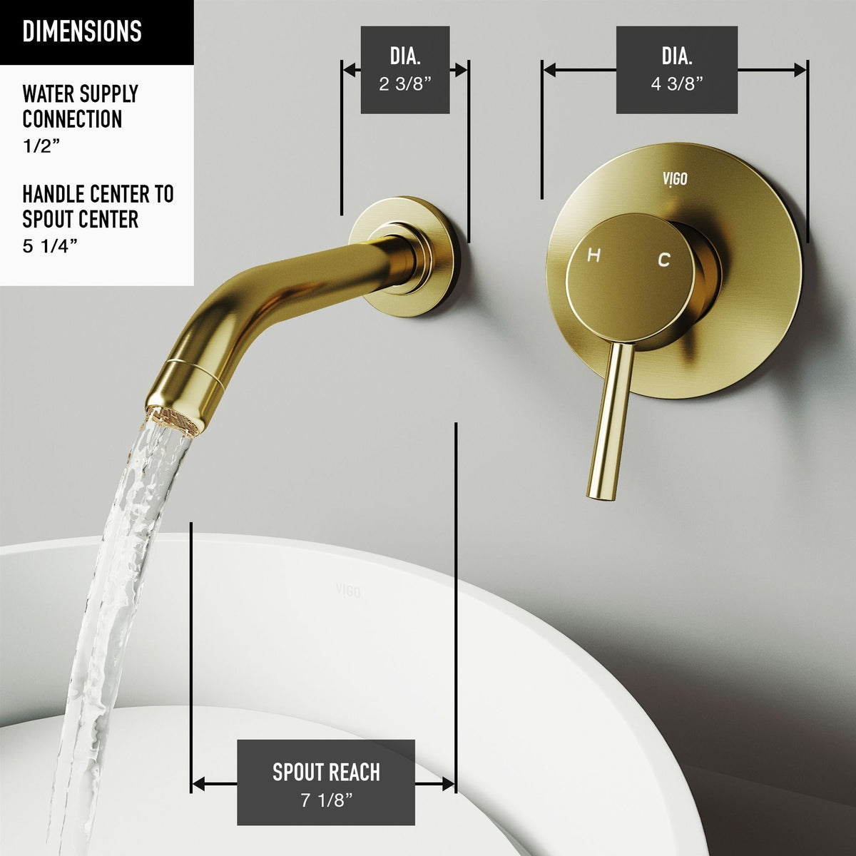 VIGO Olus Wall Mount Single Lever Bathroom Sink Faucet, WaterSense Certified, Matte BGold