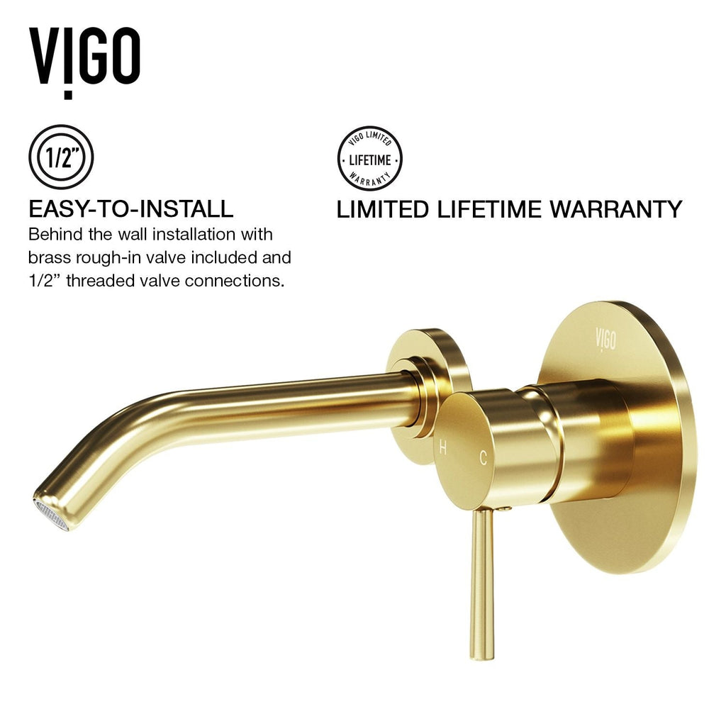 VIGO Olus Wall Mount Single Lever Bathroom Sink Faucet, WaterSense Certified, Matte BGold