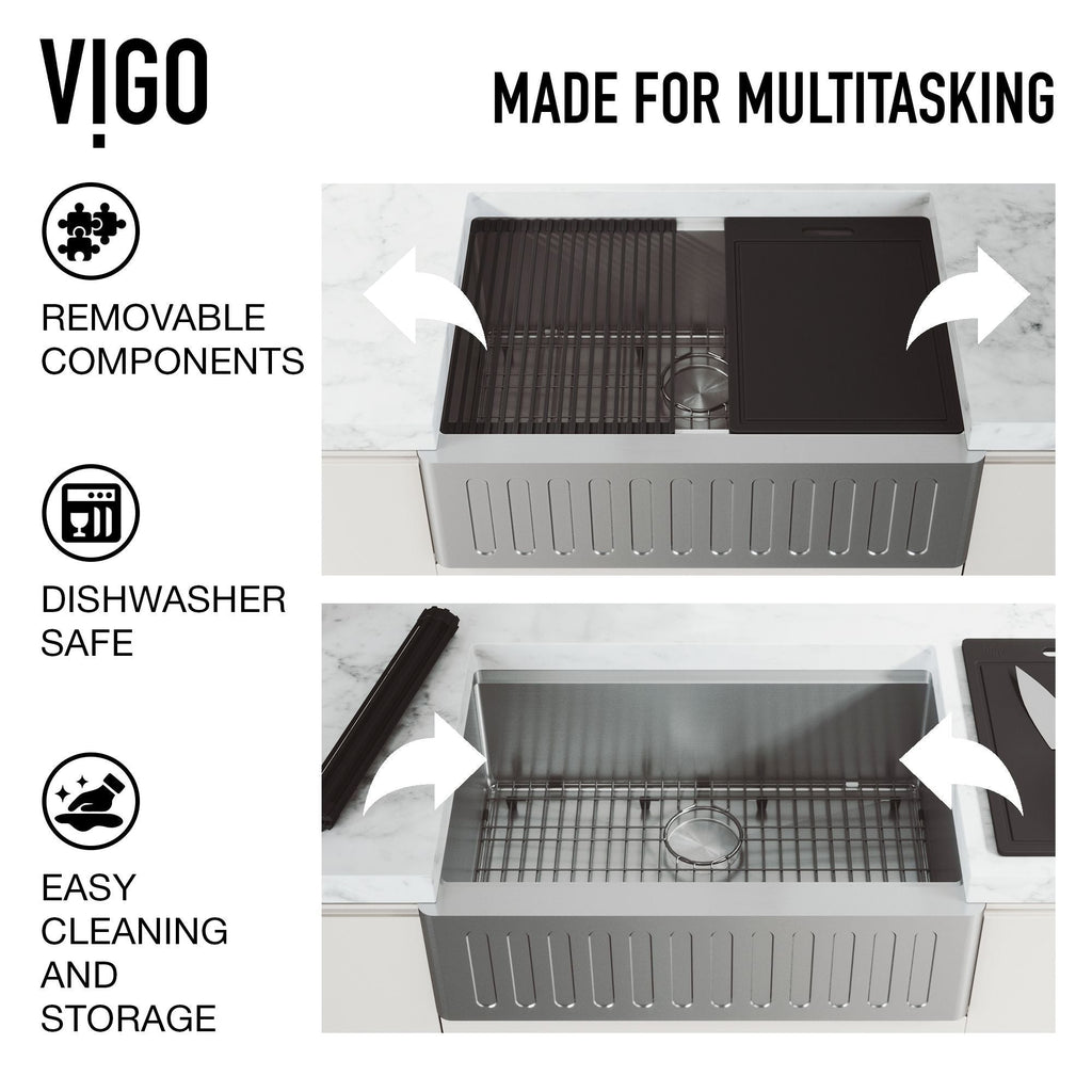 VIGO Oxford 1-Bowl Stainless Steel Apron Front Farmhouse Kitchen Sink with Accessories, 30-in