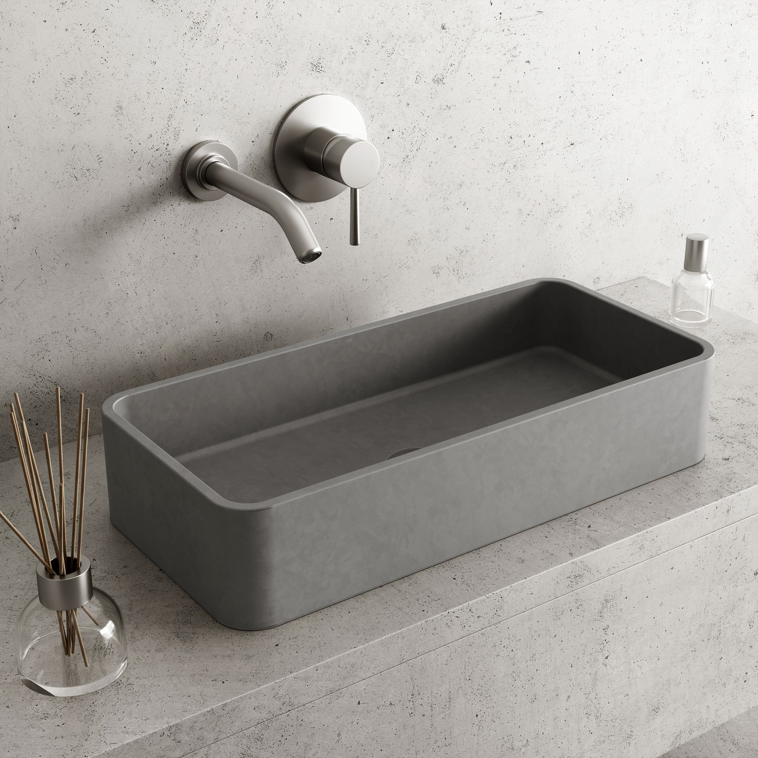 VIGO Palazzo Gothic ConcretoStone 24x11-in Deep Grey Bathroom Sink/Basin with Rectangular Vessel