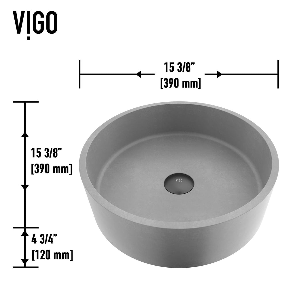 VIGO Palermo Gothic ConcretoStone 15x15-in Deep Grey Bathroom Sink/Basin with Round Vessel