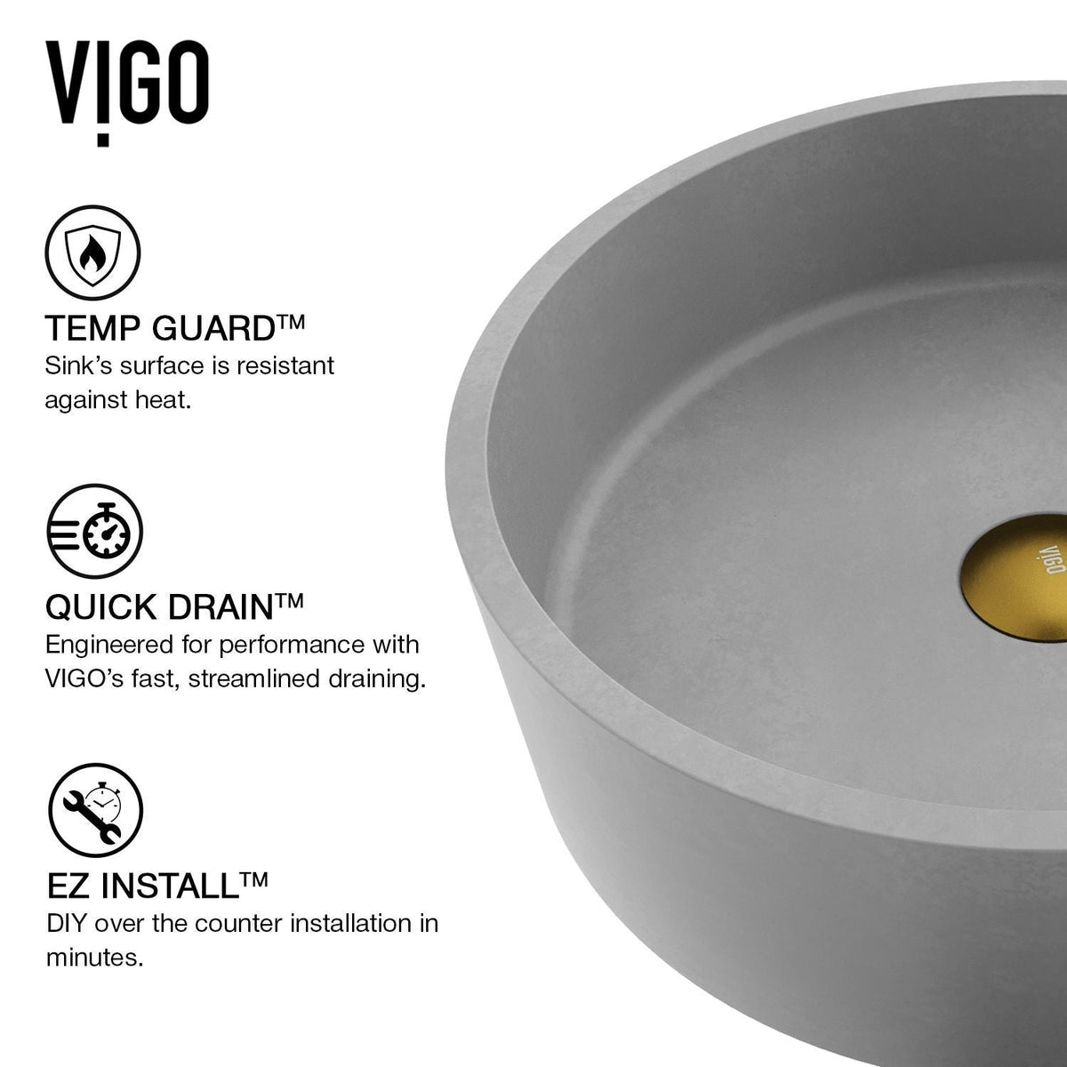 VIGO Palermo Gothic ConcretoStone Ash Grey Bathroom Sink/Basin Set with Niko Faucet and Round Vessel